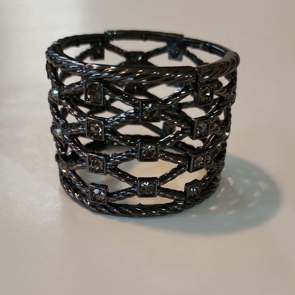 Monte Carlo-Hematite Geometric Cuff Bracelet With Cut Crystals